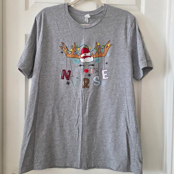 Bella Canvas Tops - Christmas Reindeer ER Nurse T-Shirt, RN, Medical Tee Size XL